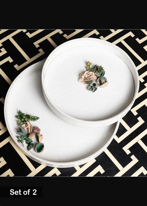 Get Round White Premium Leather Tray - Set Of 2 at ₹ 2750 | LBB Shop