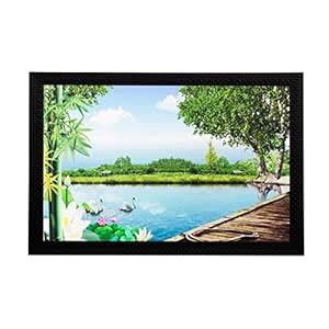 eCraftIndia Scenic Water and Trees Matt Textured Framed Synthetic Wood ...