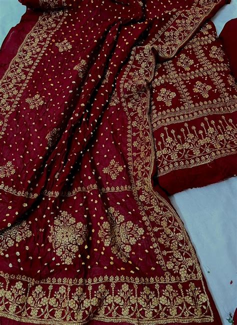Heavy Kasab Satin Cotton Bandhani Fancy 3 Pc Unstitched Salwar Suit ...