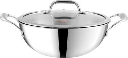 VINOD Platinum Triply Stainless Steel Extra Deep Kadai with Glass Lid ...