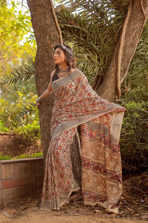 Bagru Print Jaal Hand Block Pure Cotton block print saree – Jaipur Tex