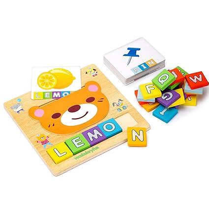 KIDS KINDLY Wooden 2 in 1 Spelling Puzzle Game for Kids Age 3 ...