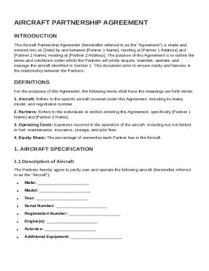 Aircraft Partnership Agreement Template Form - Fill Online, Printable ...