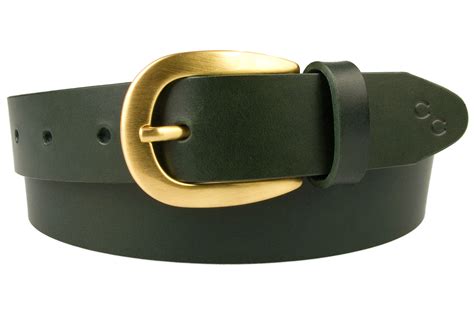 Womens Green Leather Belt Brushed Gold Buckle - Champion Chase
