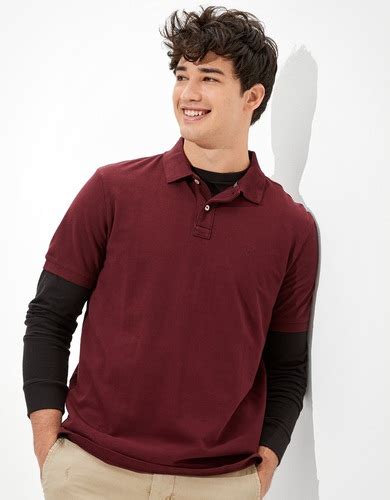 Buy American Eagle Men Burgundy Super Soft Vintage Icon Polo Online