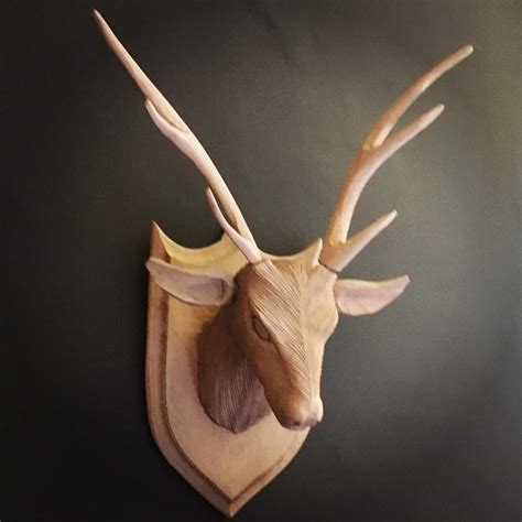 Shivam Arts & Craft Wooden Handicraft Deer Head with Horn-Showpieces ...