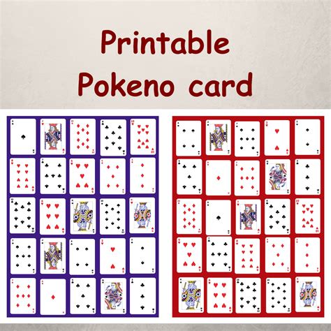 Printable Pokeno Card Game |100 Poker Keno Cards Set 1-4 Colors ...