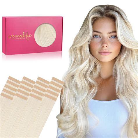 Amazon.com: WENNALIFE Tape in Hair Extensions Human Hair, 20pcs 50g 14 ...