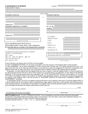 Fillable Online courts state va GARNISHMENT SUMMONS - courts state va ...