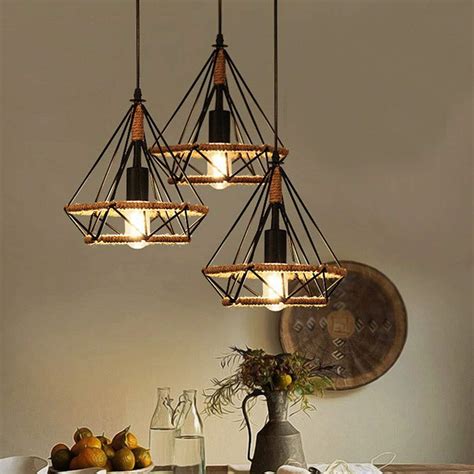 Buy LEDSone 3 Head Rectangle Vintage Industrial Hemp Metal Hanging ...