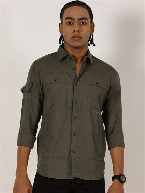 Multi Pocket Olive Cargo Shirt