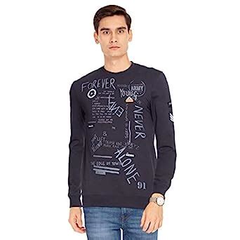Buy Octave Mens Round Neck Graphic Print Sweater (Blue_Large) at Amazon.in