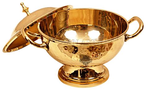 Handmade Pure Brass Casserole Donga with Bottom, Hammered Design, Serv ...