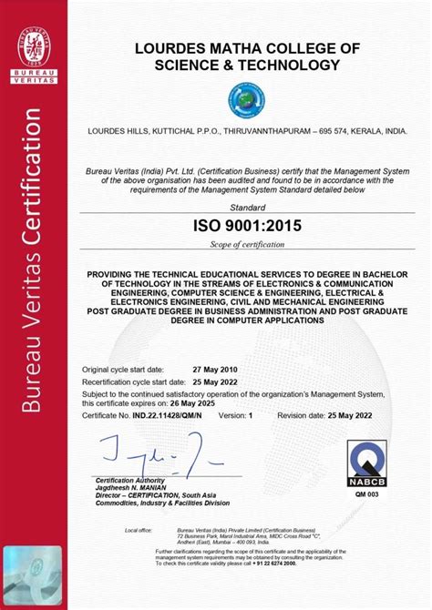 ISO Certificate - Lourdes Matha College of Science and Technology ...