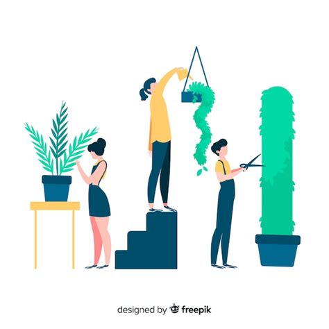 Menschen kümmern sich um Pflanzen, Gärtner arbeiten | Kostenlose Vektor