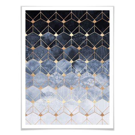 Poster Fredriksson - Hexagons - Blue and Gold | wall-art.com