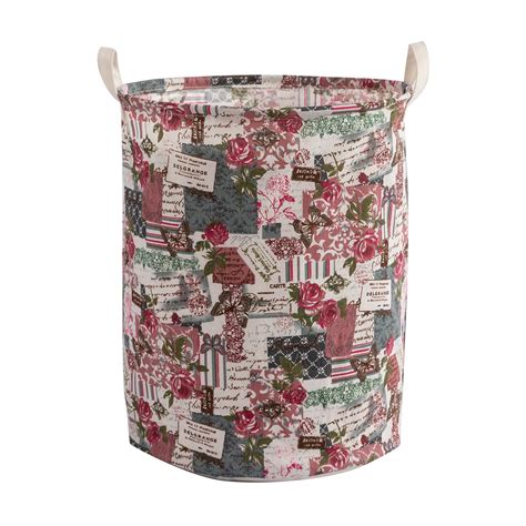 HOKIPO Cotton Folding Laundry Basket For Clothes, Round Collapsible ...