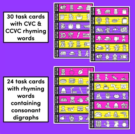 Odd One Out Rhyme Task Cards SET 1- CVC, CCVC/CVCC & Consonant Digraph ...