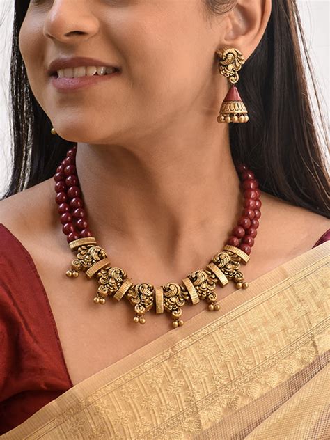 Devyani - Handcrafted Temple Two layer Terracotta Jewellery Set in Mar ...