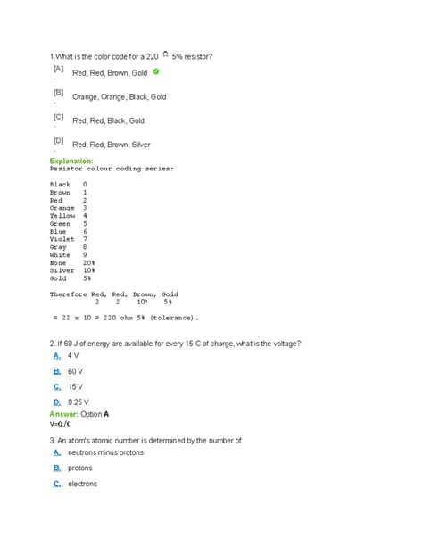 Voltage and current modelquestions - 1 is the color code for a 220 5% ...