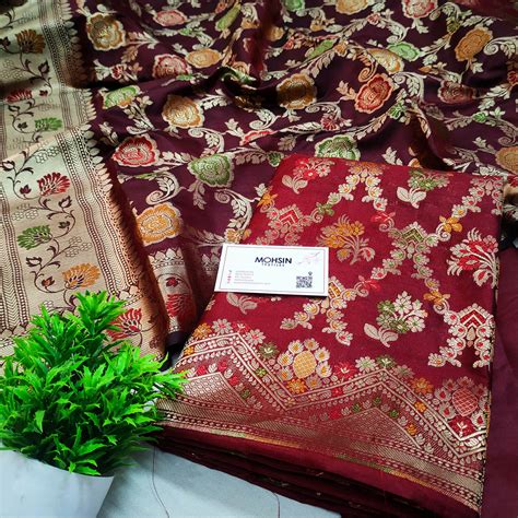Maroon Meenakari Katan Silk Banarasi Suit – Mohsin Textiles