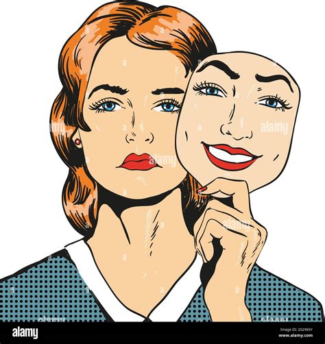 Sad woman with happy face mask vector icon on white Stock Vector Image ...