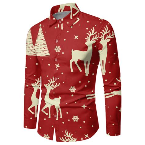 CBGELRT Mens Christmas Shirts Plus Size Loose Fit Long Sleeve Lapel ...
