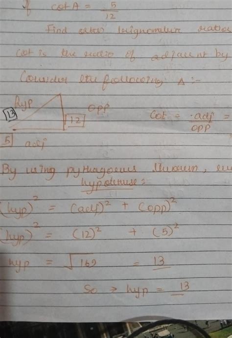 1. If cot A = 5/12 then find other trigonometric ratios of angle a ...