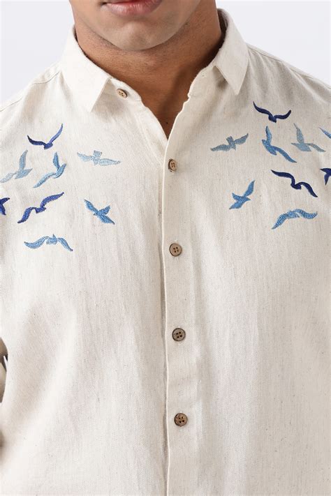 Buy Internet's Viral Cotton Regular Fit Beige Embroidery Shirt - Hamptons