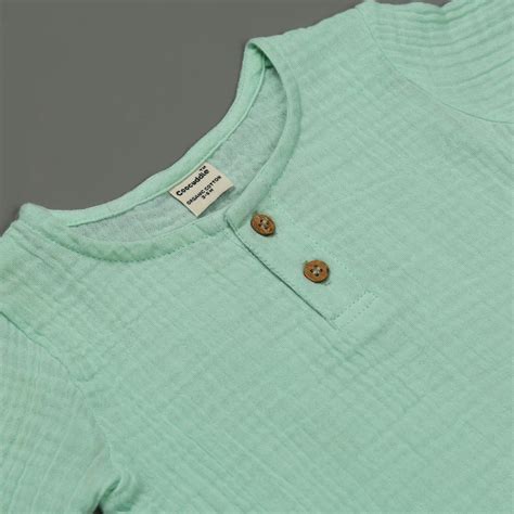 Organic Muslin Tshirt: Short Set Unisex Pista Green - Coocuddle