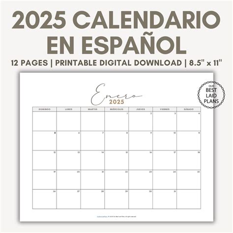 2025 Calendar Spanish Printable Spanish Calendar Calendario Espanol ...