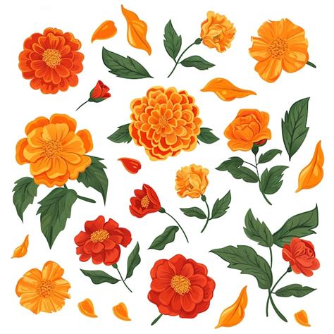 Floral decorations using marigold and rose petals indian illustration ...