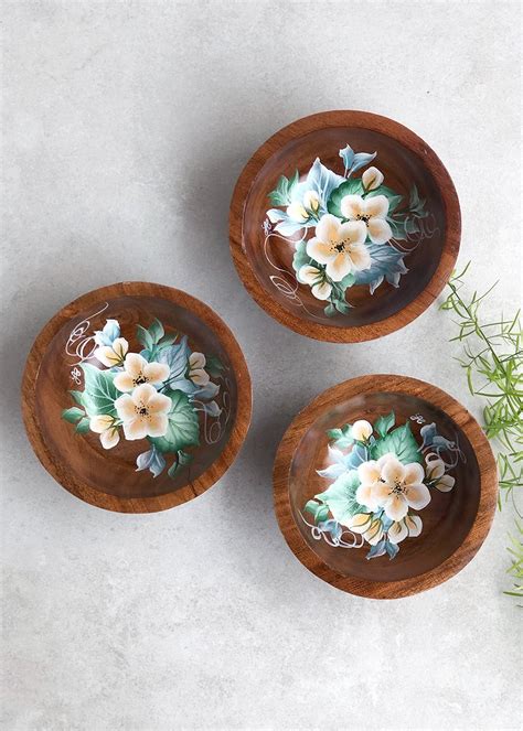 Get Magnolia Hand Painted Acacia Wood Bowl (Small) at ₹ 1299 | LBB Shop