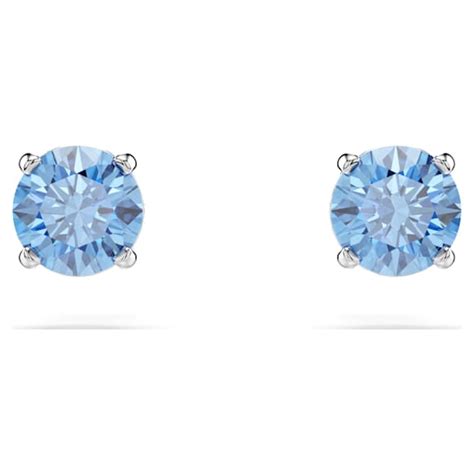 Stilla Attract stud earrings, Round cut, Blue, Rhodium plated | Swarovski