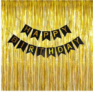 Balloons Festiko 3 * 6ft (Set-1) Golden foil Curtains+Happy Birthday ...