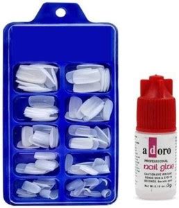 Puka Artificial Gold Finger Tips Fake Nails with Glue Bottles White ...