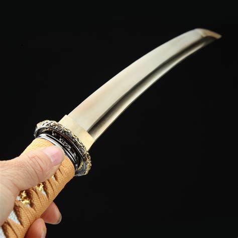 Handmade Japanese Short Tanto Sword 1045 Carbon Steel With Golden Blade ...