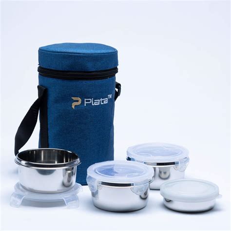 Buy PLATA Double Wall Multi Decker Stainless Steel Lunch Box with Steel ...