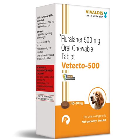 Buy Vivaldis Vetecto 500 (Fluralaner) chewable Tick & Flea tablet for ...