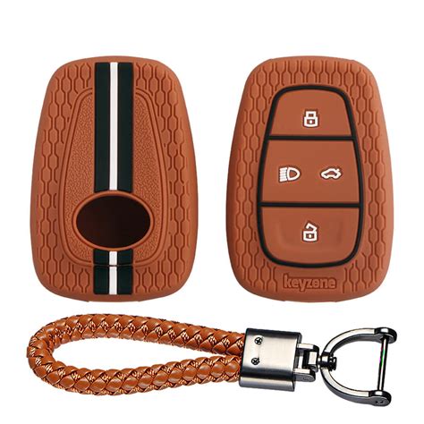 Keyzone striped key cover and keychain fit for : Tata Nexon, Altroz, H