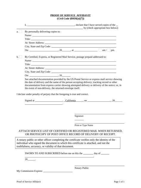 Proof of Service Affidavit - Blank Fillable Template | Fill Out, Print ...
