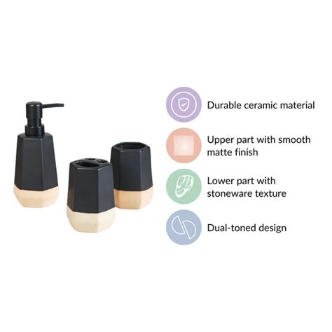 Matte Black Ceramic Bathroom Set Of 3 Dip Glazed Online - Premium Bath ...