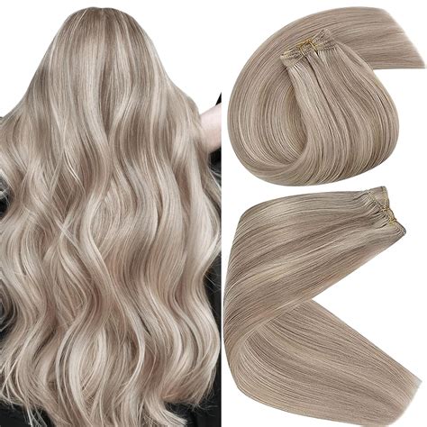 Amazon.com : Sunny Weft Hair Extensions Human Hair Highlights Straight ...