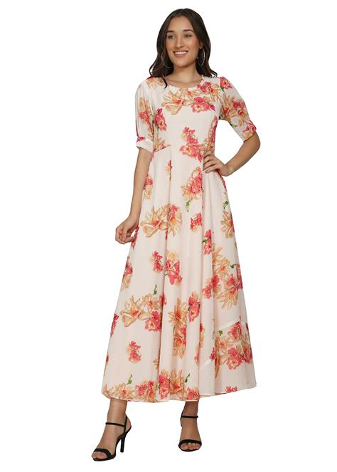 Get Floral Printed Off-White Georgette Dress at ₹ 1199 | LBB Shop