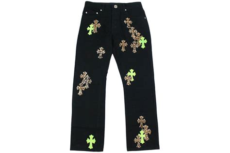 Chrome Hearts Green & Leopard Cross Patch Jeans Black 男装 - CN