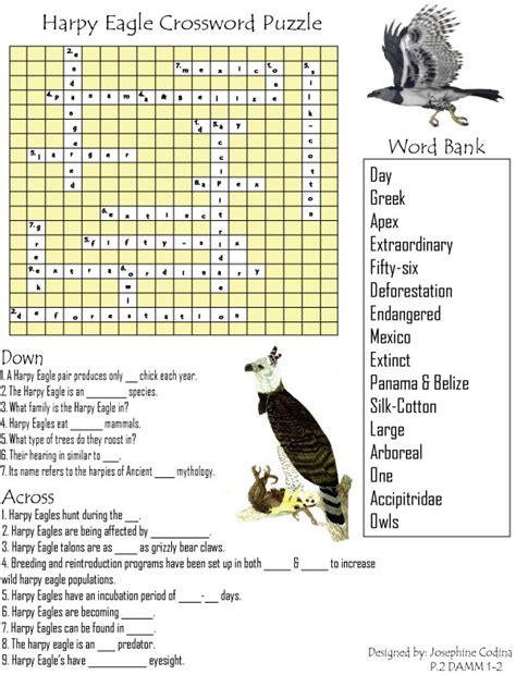 Josephine's Blog: Harpy Eagle Crossword Puzzle