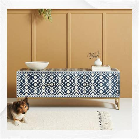 Ikat Bone Inlay Media Console Blue TV Unit – Luxury Handicrafts