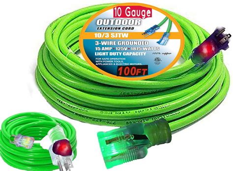 pizety 100 ft 10 Gauge Extension Cords 10 3 Contractor Grade 100 feet ...