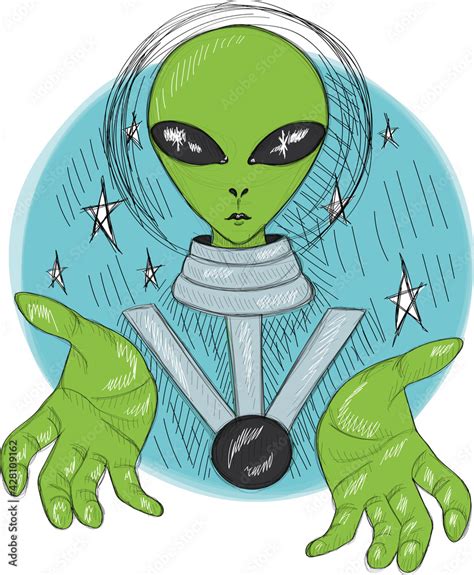 Alien - Abstract sketch portrait - UFO art Stock Illustration | Adobe Stock