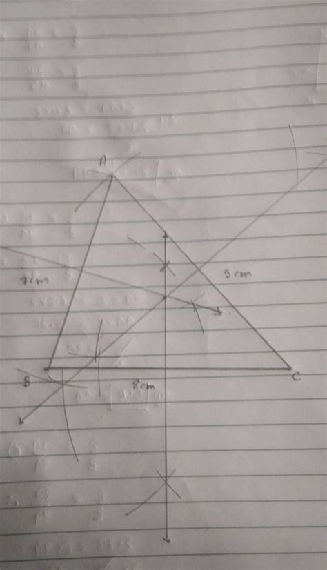 Construct triangle ABC with /AB / =7cm, /BC/= 8cm and /AC/=9cm. i. Draw ...